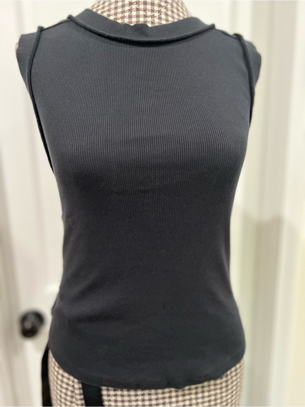 Free People We The Free Black Ribbed Mock Neck Tank – M